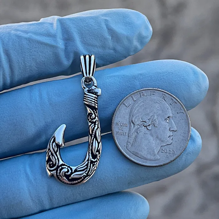 Necklaces Real 925 Sterling Silver Hawaiian Fish Hook Tribal Makau Pendant Bling Cartel Necklaces Real 925 Sterling Silver Hawaiian Fish Hook Tribal Makau Pendant Bling Cartel