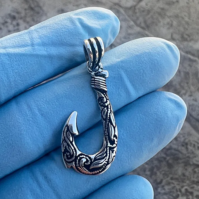 Necklaces Real 925 Sterling Silver Hawaiian Fish Hook Tribal Makau Pendant Bling Cartel Necklaces Real 925 Sterling Silver Hawaiian Fish Hook Tribal Makau Pendant Bling Cartel
