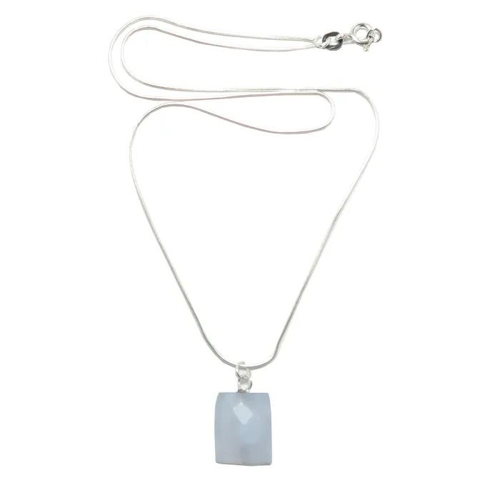 Necklaces Satin Crystals Chalcedony Necklace Rectangle Gem Sterling Silver