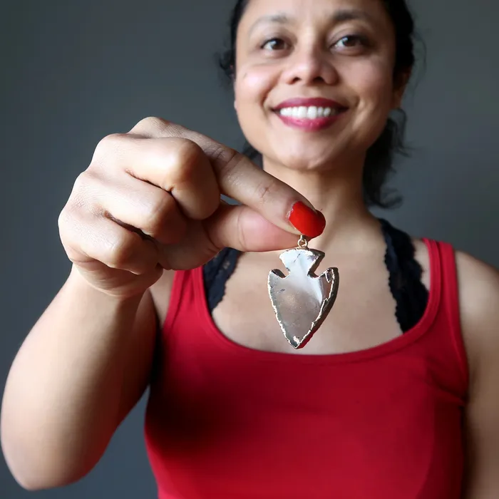 Necklaces Satin Crystals Smoky Quartz Pendant Arrowhead Aim for Gold