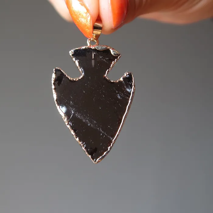 Necklaces Satin Crystals Smoky Quartz Pendant Arrowhead Aim for Gold