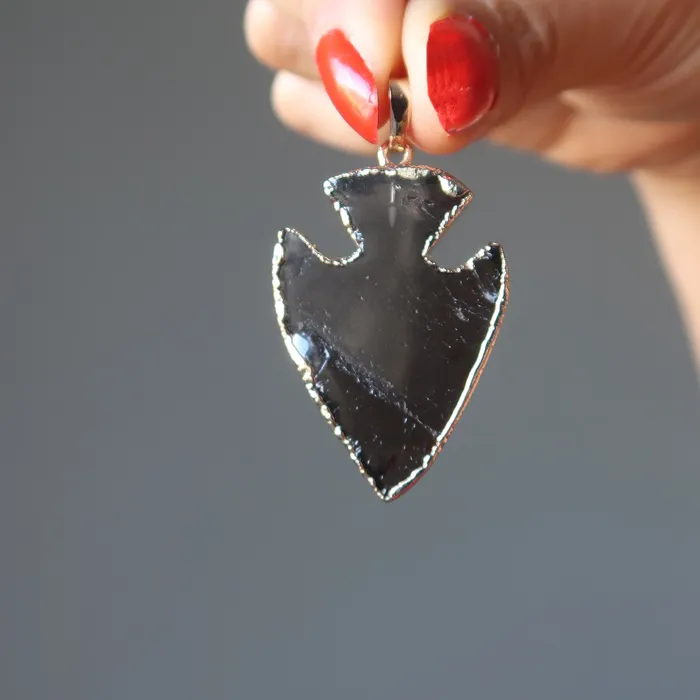 Necklaces Satin Crystals Smoky Quartz Pendant Arrowhead Aim for Gold