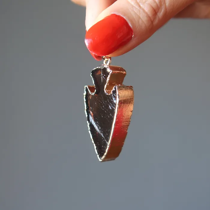 Necklaces Satin Crystals Smoky Quartz Pendant Arrowhead Aim for Gold