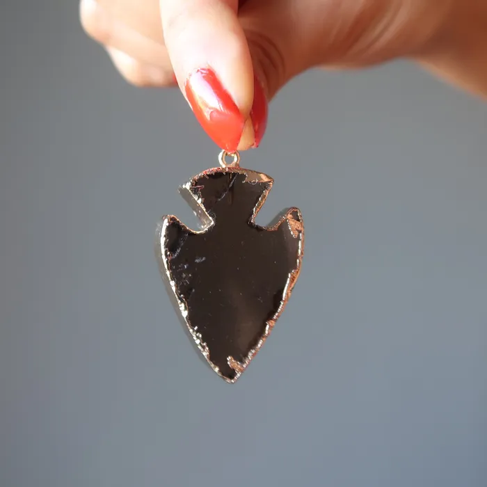 Necklaces Satin Crystals Smoky Quartz Pendant Arrowhead Aim for Gold