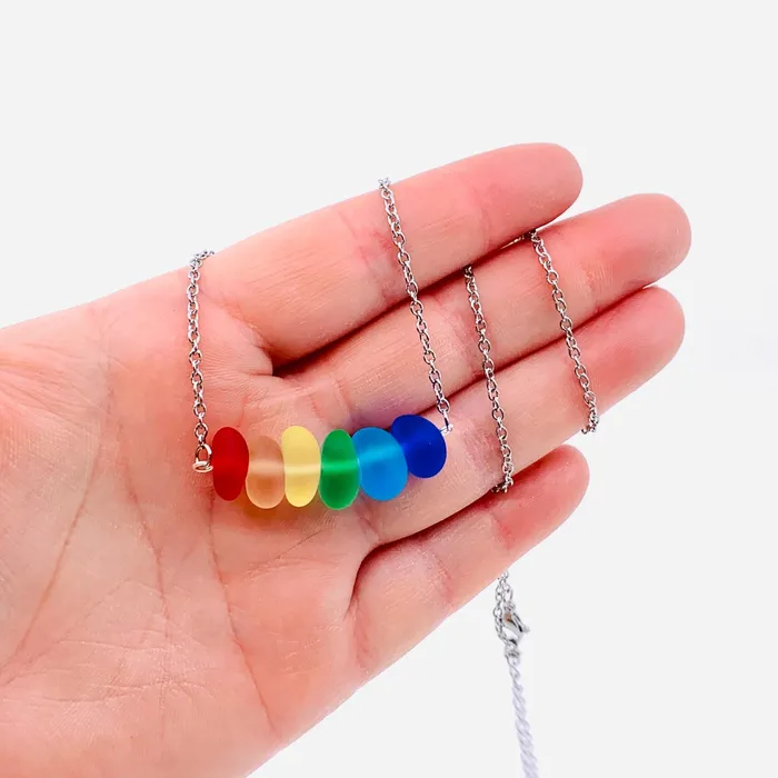 Necklaces Sea Glass Necklace Rainbow
