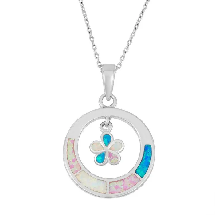 Necklaces Sterling Silver Blue Inlay Flower Inside Pendant Classic