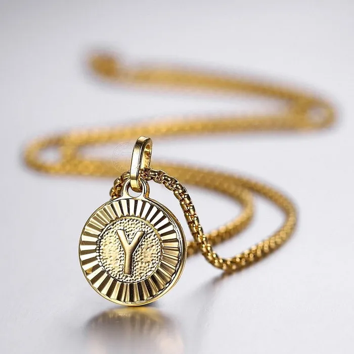 Necklaces VVS Jewelry Circle Gold Initial Pendant Chain