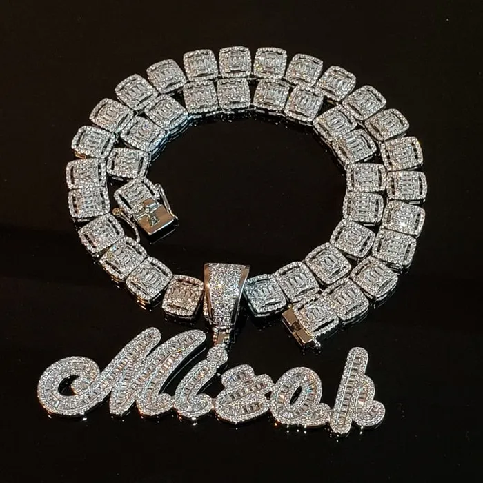 Necklaces VVS Jewelry Custom Brush Cursive Iced Out Name Necklace