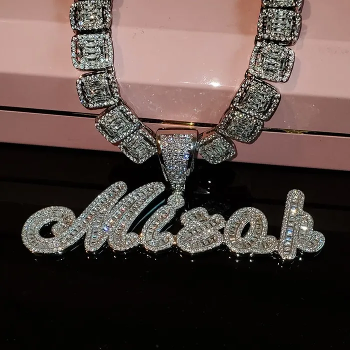 Necklaces VVS Jewelry Custom Brush Cursive Iced Out Name Necklace
