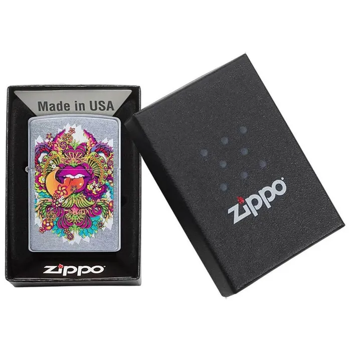 Necklaces Zippo Zippo Windproof Lighter Psychedelic Lip Design Street Chrome Finish 49110