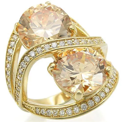 Rings 0W314 Gold Brass Ring with AAA Grade CZ in Champagne Alamode