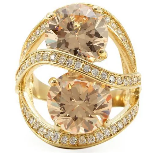 Rings 0W314 Gold Brass Ring with AAA Grade CZ in Champagne Alamode