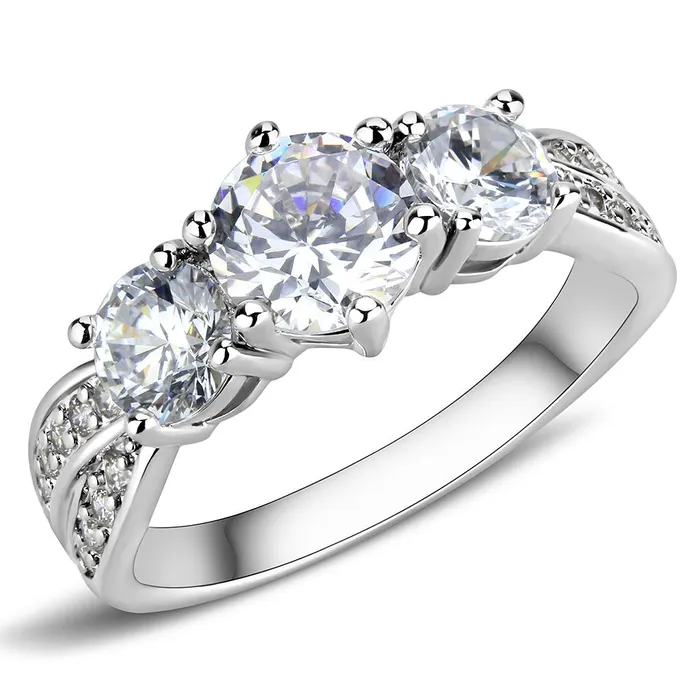Rings Alamode 3W1456 Rhodium Brass Ring with AAA Grade CZ in Clear