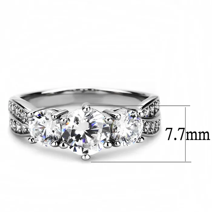 Rings Alamode 3W1456 Rhodium Brass Ring with AAA Grade CZ in Clear