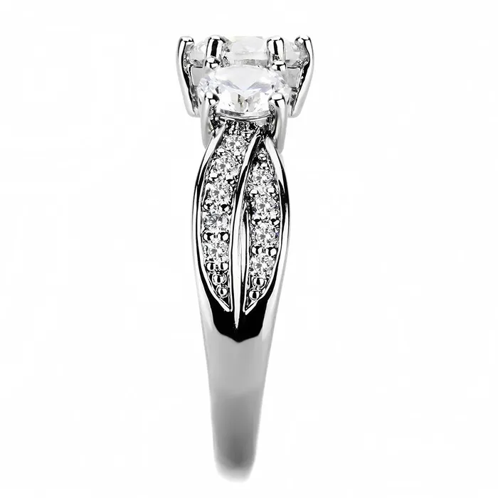 Rings Alamode 3W1456 Rhodium Brass Ring with AAA Grade CZ in Clear
