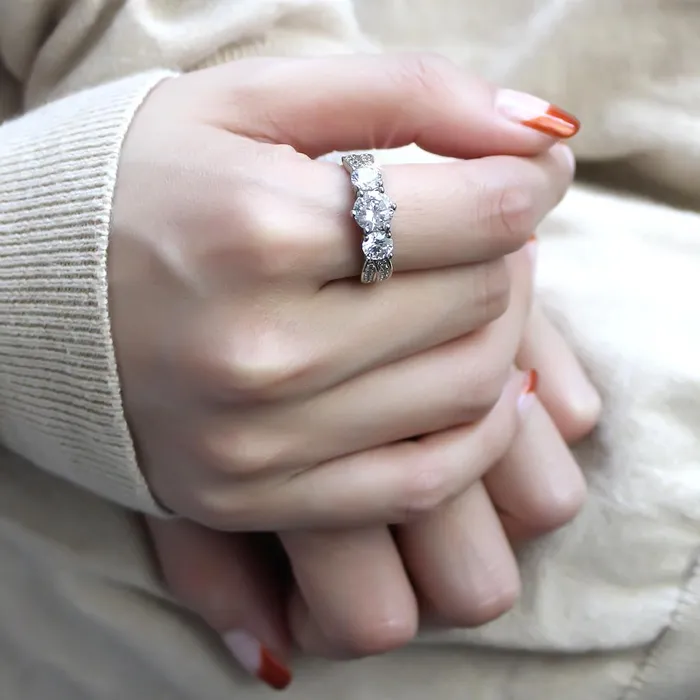 Rings Alamode 3W1456 Rhodium Brass Ring with AAA Grade CZ in Clear