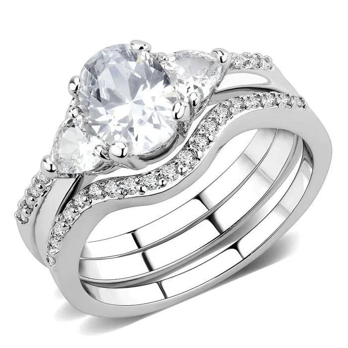Rings Alamode 3W1594 Rhodium Brass Ring with AAA Grade CZ in Clear