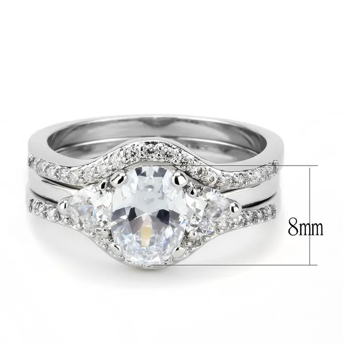 Rings Alamode 3W1594 Rhodium Brass Ring with AAA Grade CZ in Clear