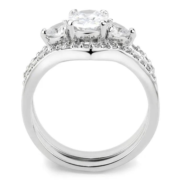 Rings Alamode 3W1594 Rhodium Brass Ring with AAA Grade CZ in Clear
