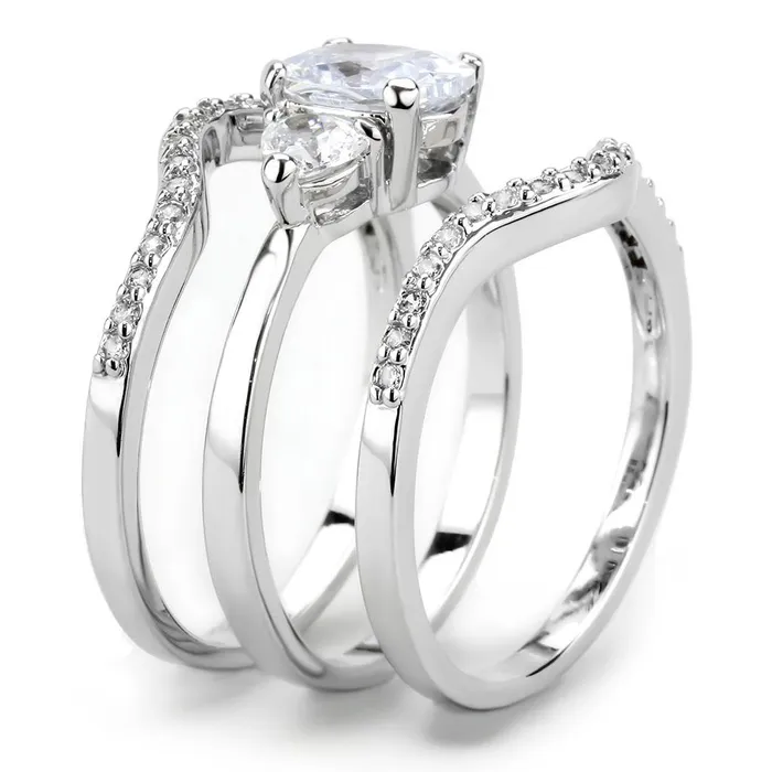 Rings Alamode 3W1594 Rhodium Brass Ring with AAA Grade CZ in Clear