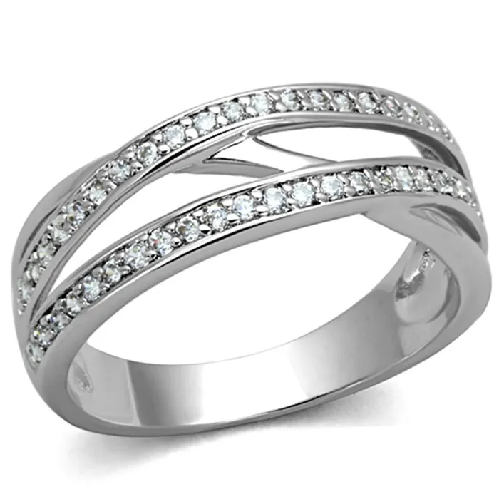 Rings Alamode 3W782 Rhodium Brass Ring with AAA Grade CZ in Clear