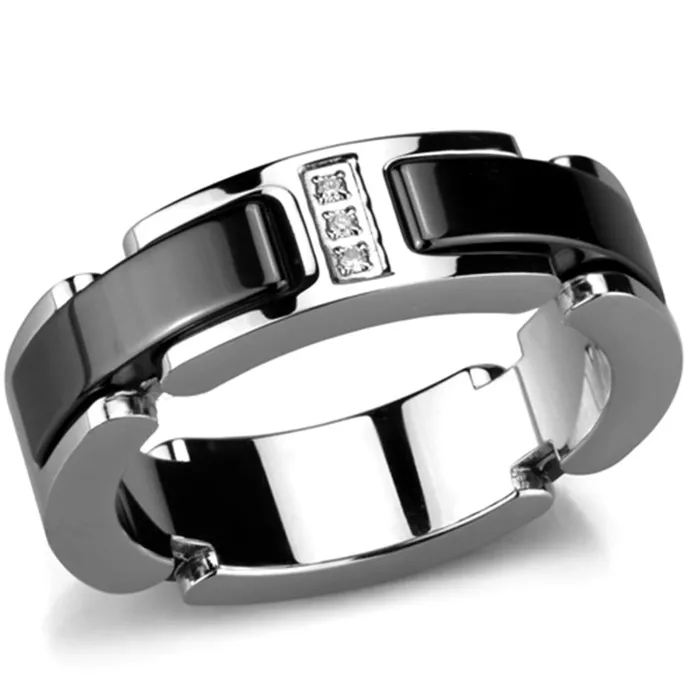 Rings Alamode 3W966 High polished no plating Stainless Steel Ring with Ceramic in Jet Rings Alamode 3W966 High polished no plating Stainless Steel Ring with Ceramic in Jet
