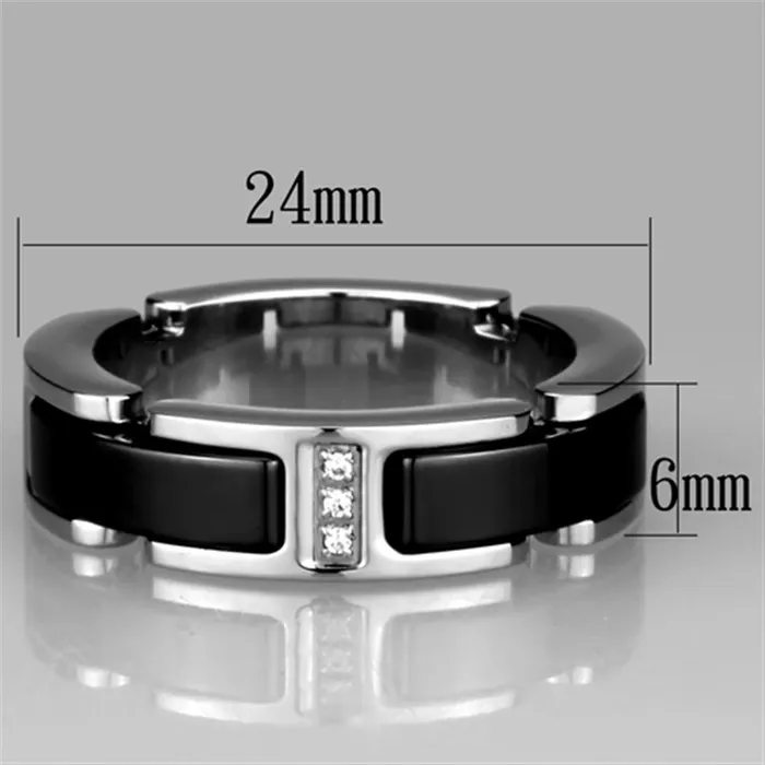 Rings Alamode 3W966 High polished no plating Stainless Steel Ring with Ceramic in Jet