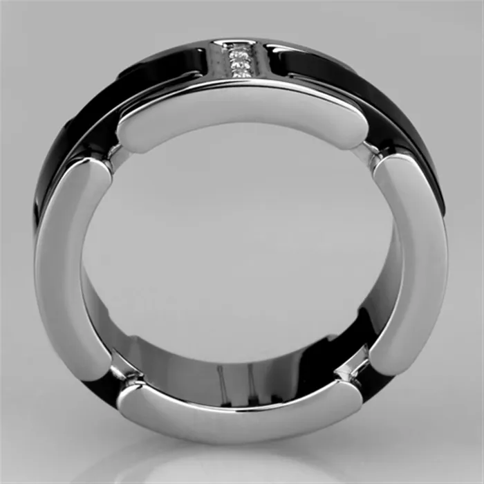 Rings Alamode 3W966 High polished no plating Stainless Steel Ring with Ceramic in Jet