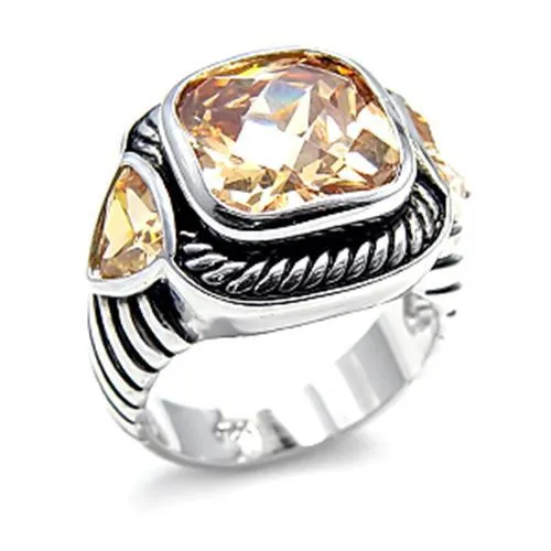 Rings Alamode 6X525 Rhodium 925 Sterling Silver Ring with AAA Grade CZ in Champagne Rings Alamode 6X525 Rhodium 925 Sterling Silver Ring with AAA Grade CZ in Champagne