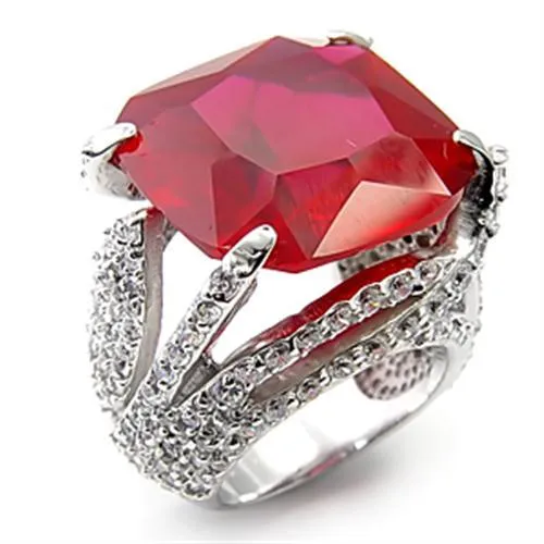 Rings Alamode 7X251 Rhodium 925 Sterling Silver Ring with Synthetic Garnet in Ruby Rings Alamode 7X251 Rhodium 925 Sterling Silver Ring with Synthetic Garnet in Ruby