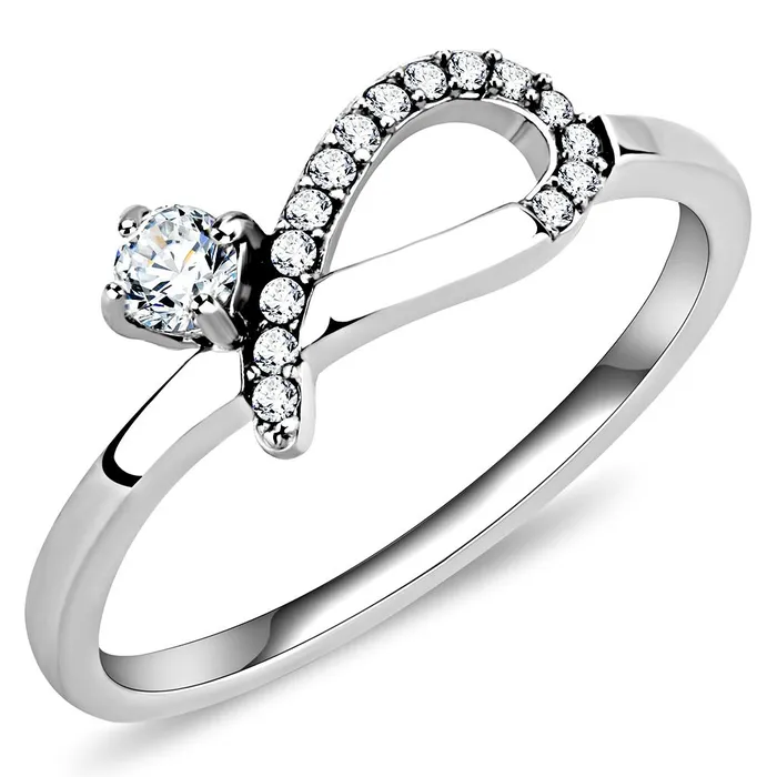 Rings Alamode DA143 High polished no plating Stainless Steel Ring with AAA Grade CZ in Clear Rings Alamode DA143 High polished no plating Stainless Steel Ring with AAA Grade CZ in Clear