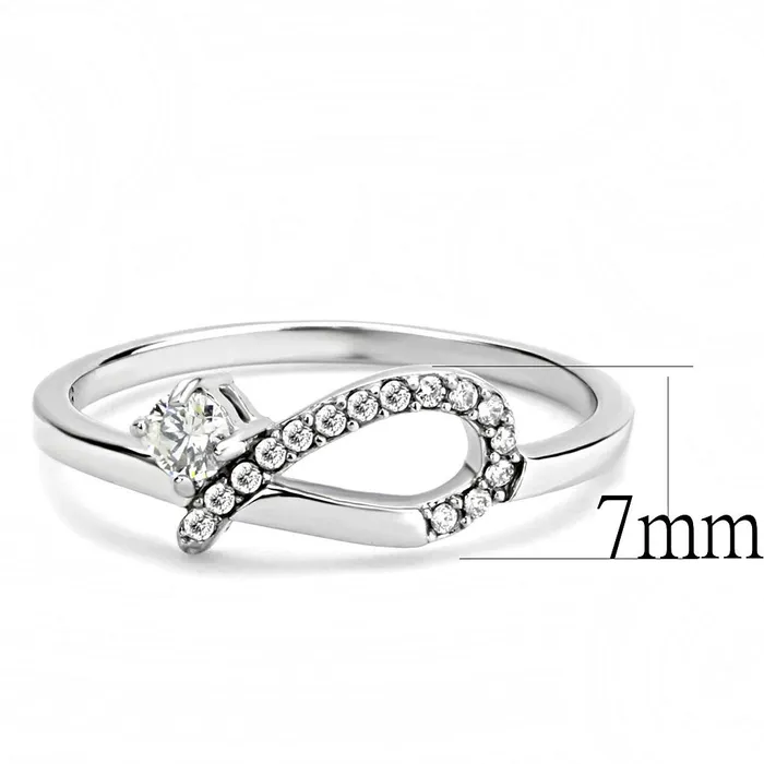 Rings Alamode DA143 High polished no plating Stainless Steel Ring with AAA Grade CZ in Clear