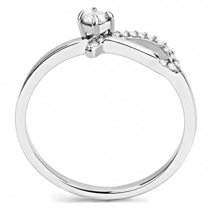 Rings Alamode DA143 High polished no plating Stainless Steel Ring with AAA Grade CZ in Clear