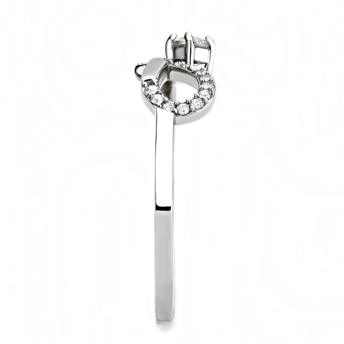Rings Alamode DA143 High polished no plating Stainless Steel Ring with AAA Grade CZ in Clear