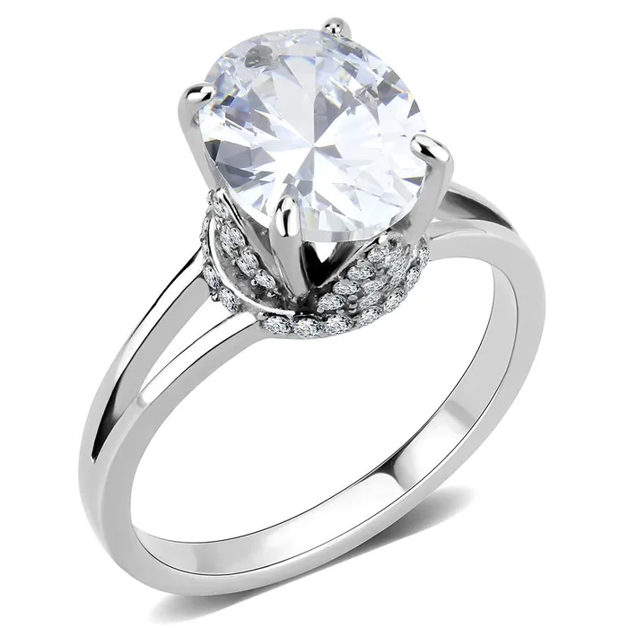 Rings Alamode DA314 No Plating Stainless Steel Ring with AAA Grade CZ in Clear Rings Alamode DA314 No Plating Stainless Steel Ring with AAA Grade CZ in Clear