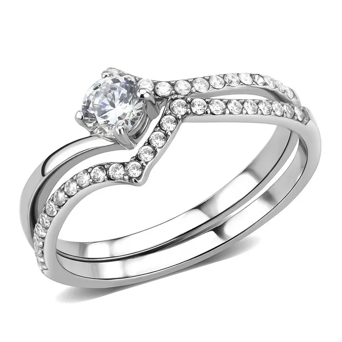 Rings Alamode DA350 High polished no plating Stainless Steel Ring with AAA Grade CZ in Clear Rings Alamode DA350 High polished no plating Stainless Steel Ring with AAA Grade CZ in Clear