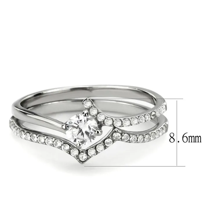 Rings Alamode DA350 High polished no plating Stainless Steel Ring with AAA Grade CZ in Clear