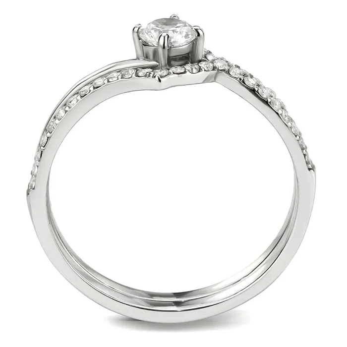 Rings Alamode DA350 High polished no plating Stainless Steel Ring with AAA Grade CZ in Clear