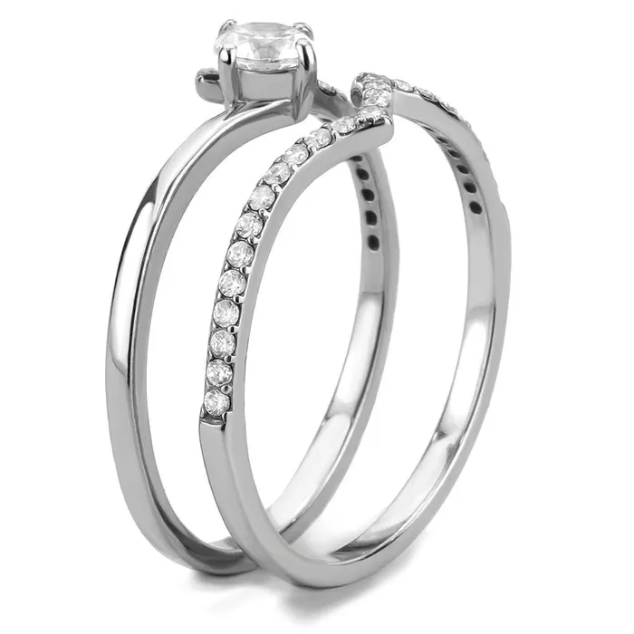 Rings Alamode DA350 High polished no plating Stainless Steel Ring with AAA Grade CZ in Clear