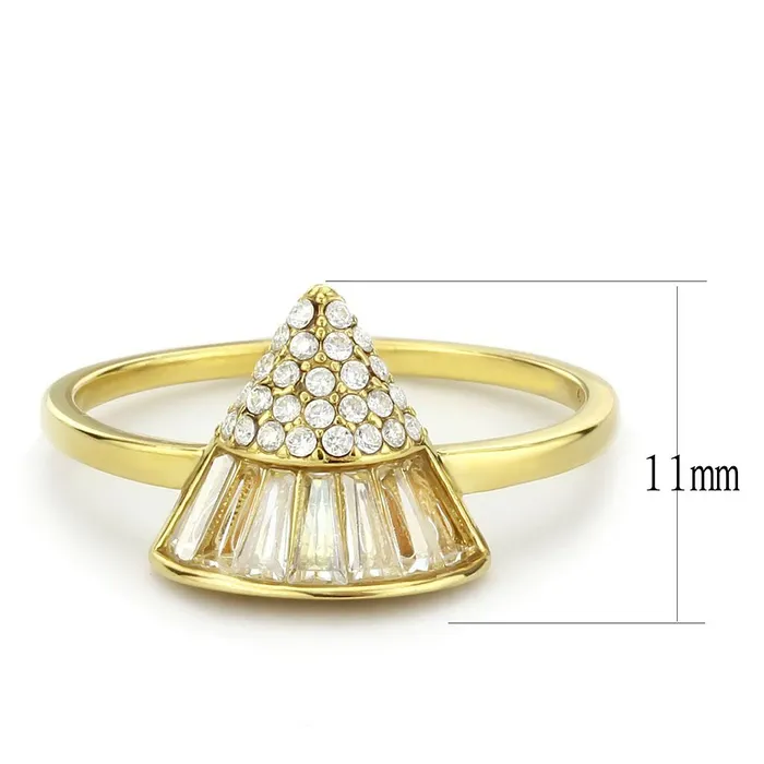 Rings Alamode DA359 IP GoldIon Plating Stainless Steel Ring with AAA Grade CZ in Clear