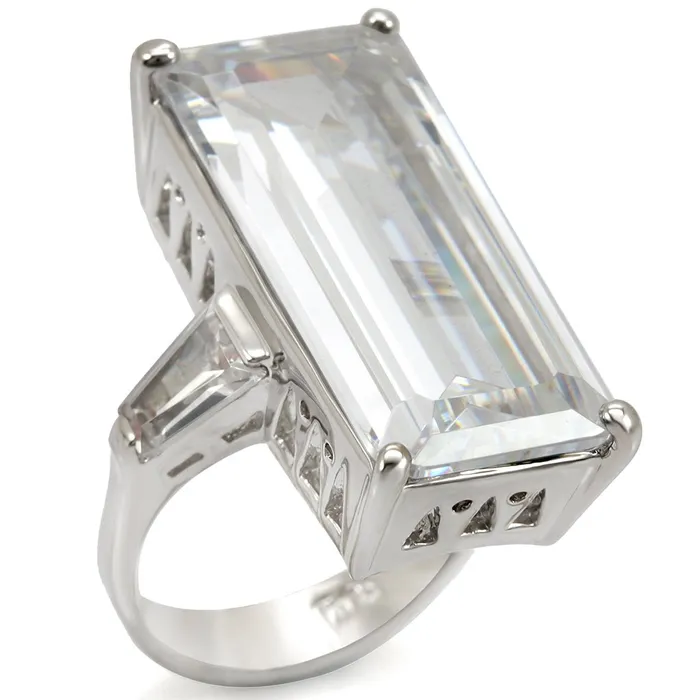 Rings Alamode LO1429 Rhodium Brass Ring with AAA Grade CZ in Clear