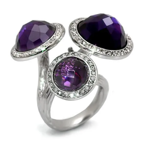 Rings Alamode LO1512 Rhodium Brass Ring with AAA Grade CZ in Amethyst