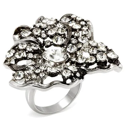 Rings Alamode LO1829 Imitation Rhodium Brass Ring with Top Grade Crystal in Clear Rings Alamode LO1829 Imitation Rhodium Brass Ring with Top Grade Crystal in Clear
