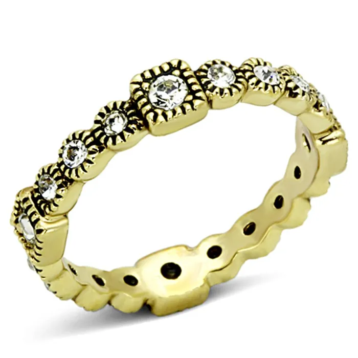 Rings Alamode LO3003 Gold Brass Ring with Top Grade Crystal in Clear