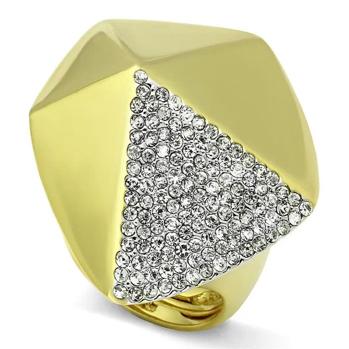 Rings Alamode LO3902 GoldRhodium Brass Ring with Top Grade Crystal in Clear