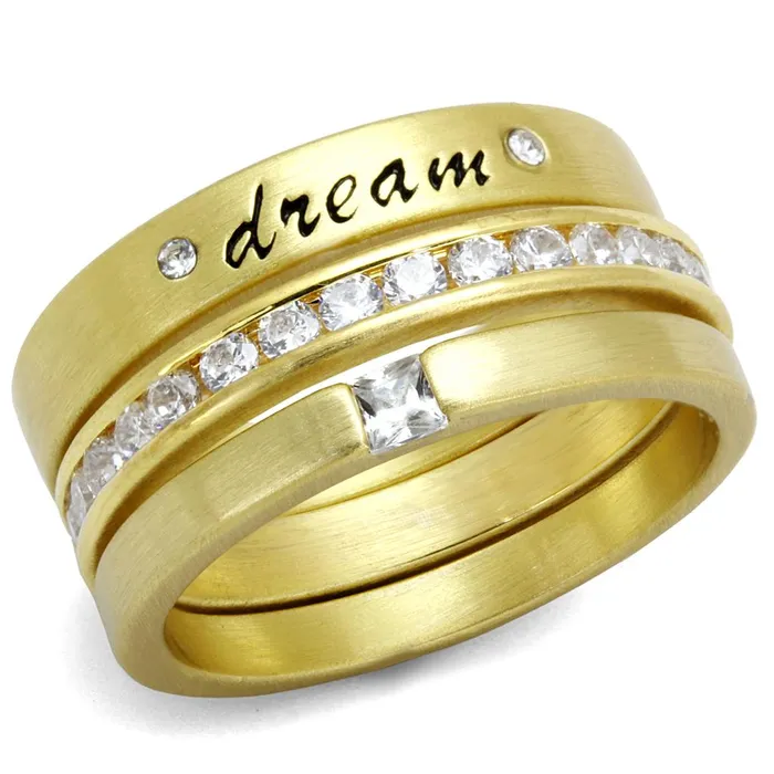 Rings Alamode LO4114 Gold Brass Ring with AAA Grade CZ in Clear
