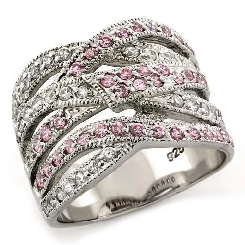 Rings Alamode LOAS1086 Rhodium 925 Sterling Silver Ring with AAA Grade CZ in Rose Rings Alamode LOAS1086 Rhodium 925 Sterling Silver Ring with AAA Grade CZ in Rose