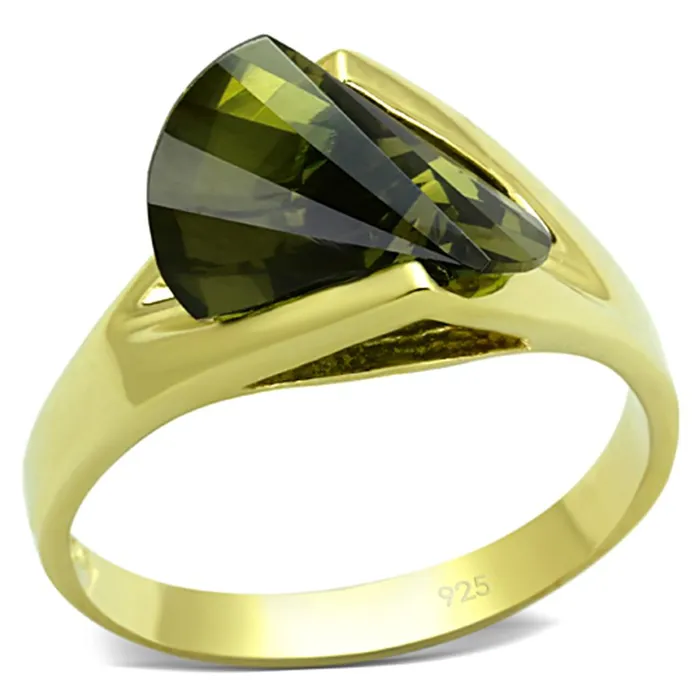 Rings Alamode LOS655 Gold 925 Sterling Silver Ring with AAA Grade CZ in Olivine color Rings Alamode LOS655 Gold 925 Sterling Silver Ring with AAA Grade CZ in Olivine color