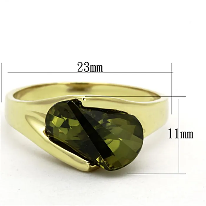 Rings Alamode LOS655 Gold 925 Sterling Silver Ring with AAA Grade CZ in Olivine color