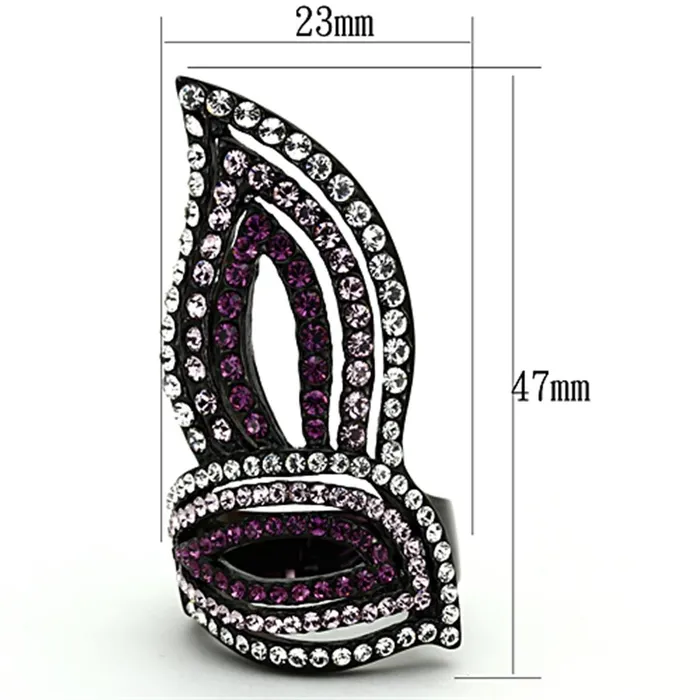 Rings Alamode TK1293 IP BlackIon Plating Stainless Steel Ring with Top Grade Crystal in Multi Color